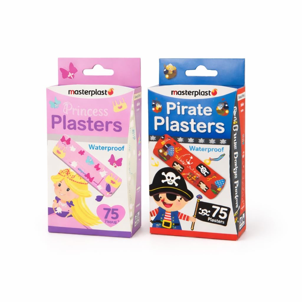 150 Waterproof Plasters/2 packs, 75 Princess 75 Pirate