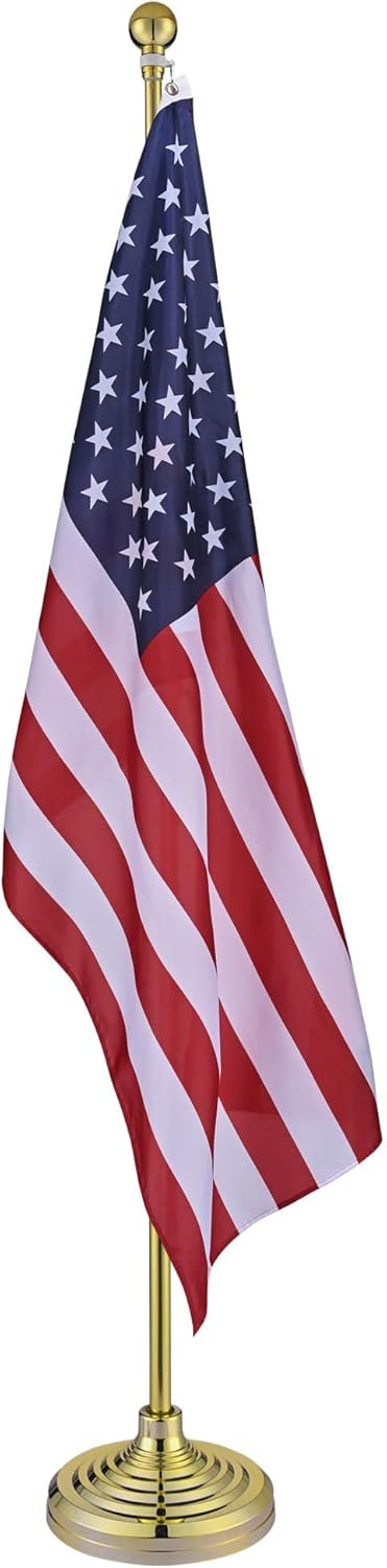 Flagpole Hardware - Yescom 6FT Telescoping Indoor Flag Pole Kit Aluminum Gold Pole Ball Topper with 3x5Ft US Flag & Base Stand Office