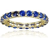 Ice Gems Sterling Silver Created Blue Sapphire 3mm Round-cut Eternity Band Ring