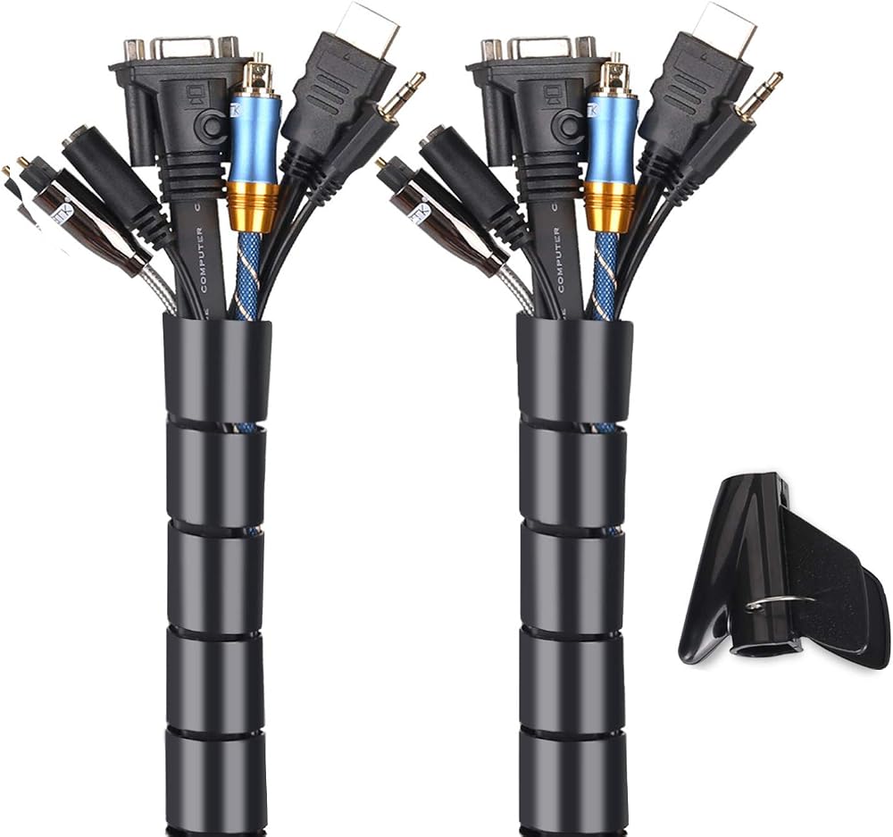 MOSOTECH Cable Tidy Sleeves 2x60" Black Cord Organizer for PC TV Computer Home