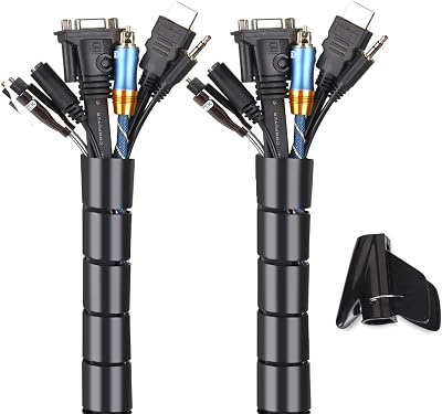 MOSOTECH Cable Tidy Sleeves 2x60" Black Cord Organizer for PC TV Computer Home
