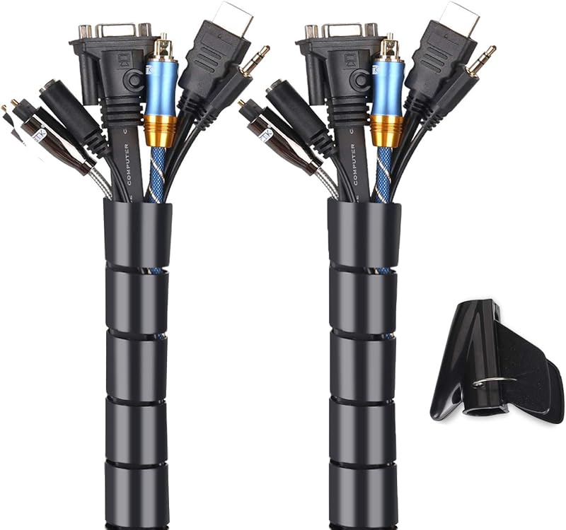 MOSOTECH Cable Tidy Sleeves 2x60" Black Cord Organizer for PC TV Computer Home