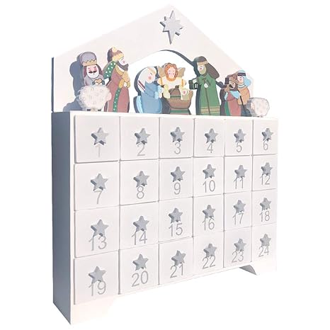White Wooden Advent Calendar With Drawers 24 Day Countdown To