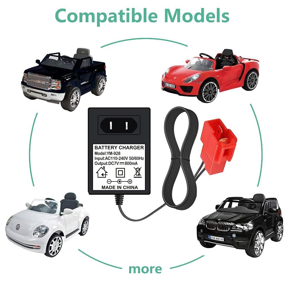 Replacement 6 Volt Battery Charger for BMX X6 Kid TRAX Disney GMC Dinsney Wal-Mart Kid TRAX Moto ATV Quad Disney Ride On Car Red Square Plug, 6V Kids Ride On Car Charger