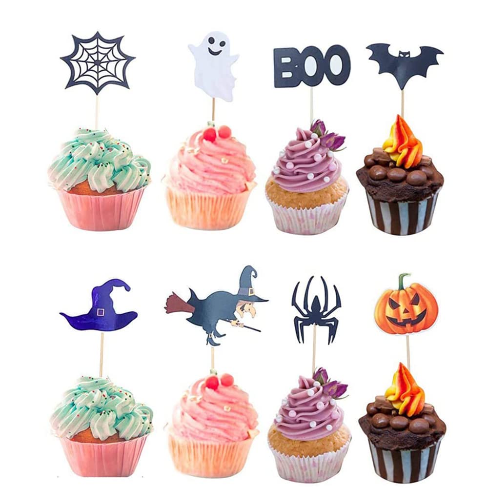 Homo Trends 48pcs Halloween Cupcake Toppers - Cake Topper Toothpick Flags for Parties