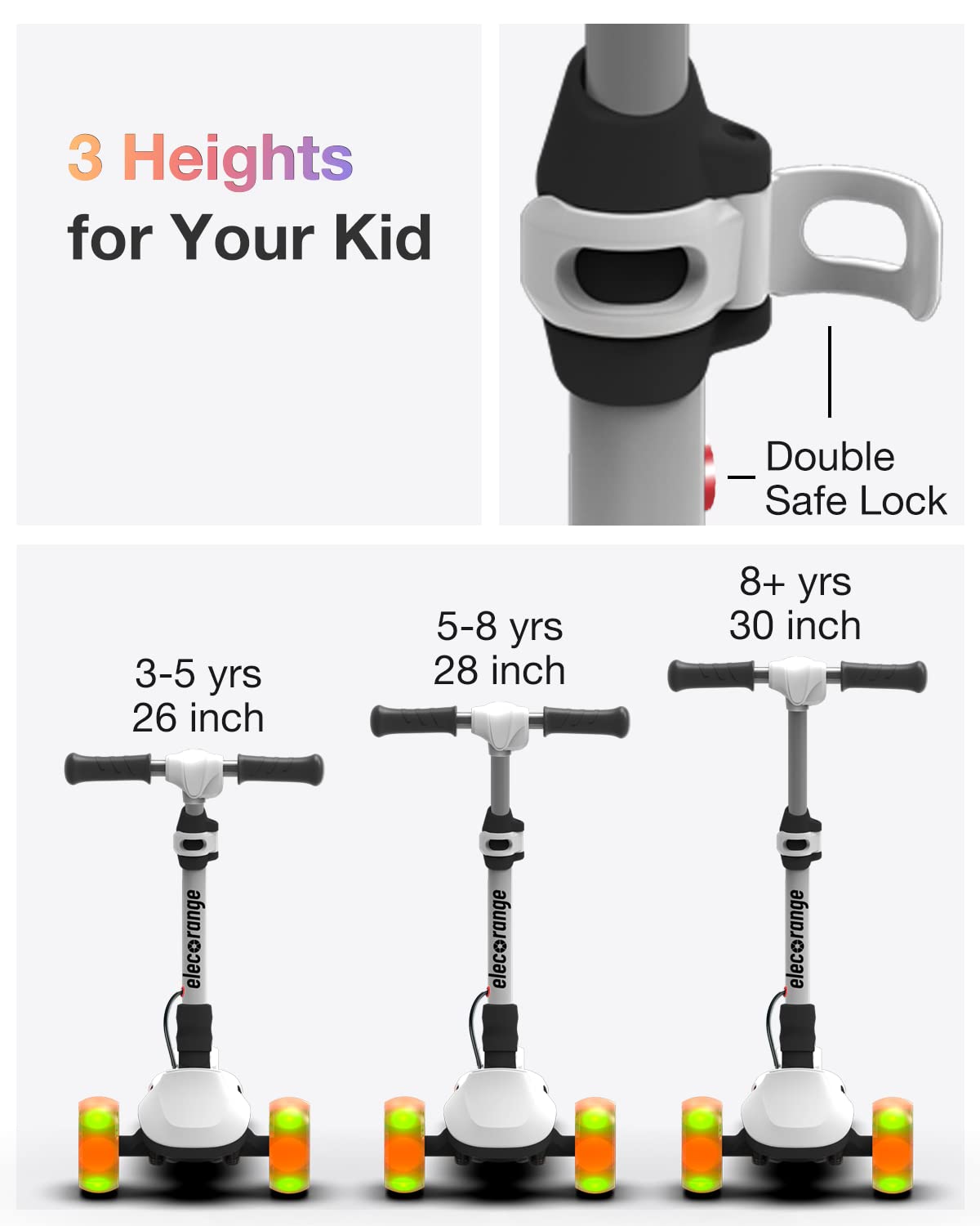 Elecorange Balance Electric Scooter for Kids Ages 2-9, 2025 Upgraded, Long Range, Friendly Thumb Throttle, Solid Wide Light Up Deck & Wheels, Adjustable Height, 5Mph Safe Limit, 60min Riding, Foldable