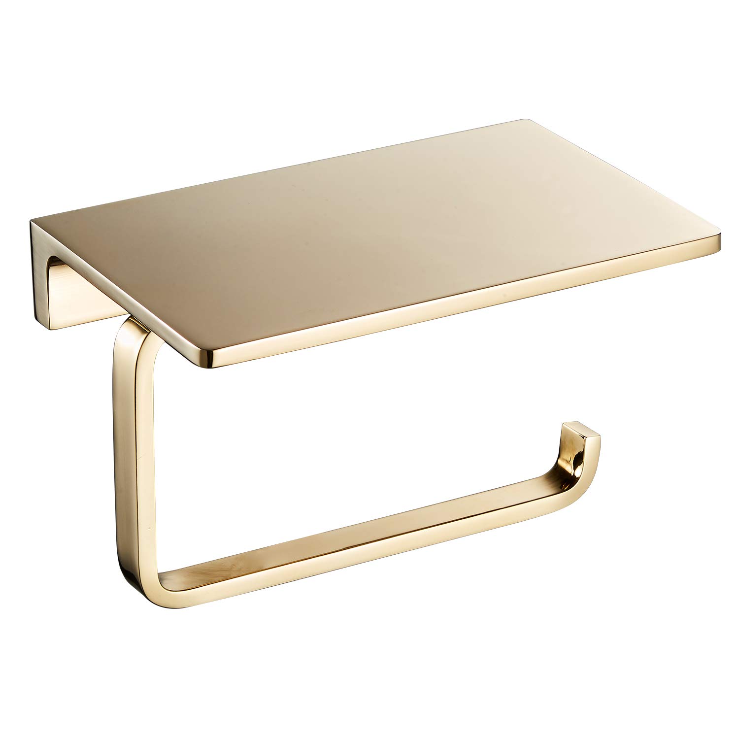 NSODOO Solid Brass Bathroom Toilet Paper Holder and Superior Hotel Style Toilet Roll Holder with Mobile Phone Storage Polished Gold