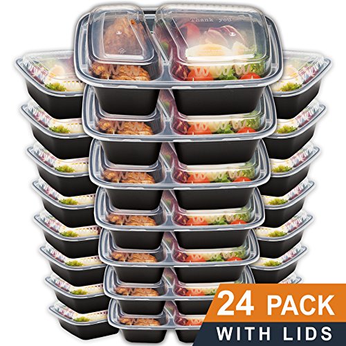 Buy Meal Prep Containers 2 Compartment 24 Pack with Lids 32oz BPA
