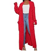 A ADILACA Women's Thin Type Stylish Cable Knit Cardigan with 2-Pockets, Women's Extra Long Ankle Length Sweater