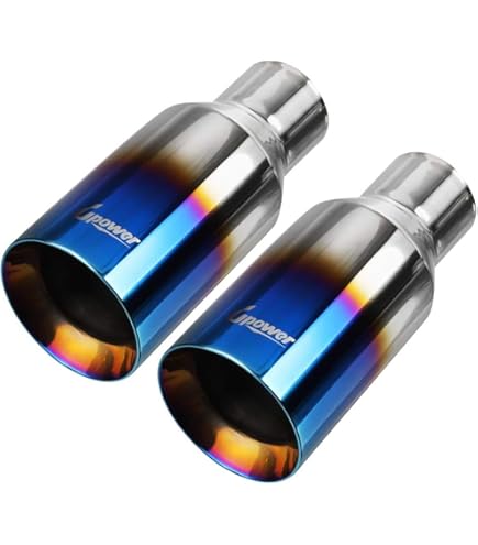Upower Dual Exhaust Tips 2.25 Inch Inlet 3 Inch Outlet 9.2" Long Vacuum Plating Blue 304 Polished Stainless Steel Weld On Staggered Exhaust Tailpipe