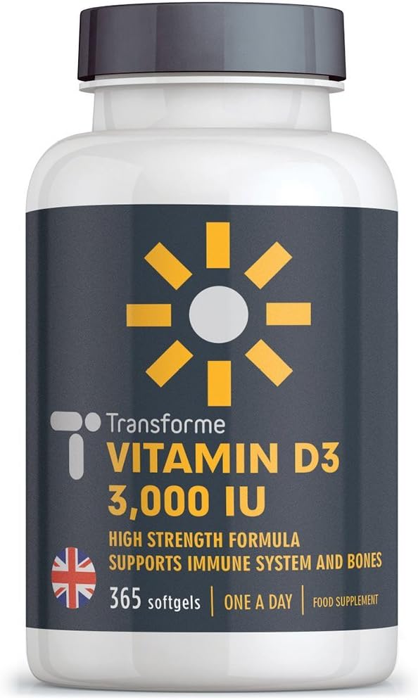 Transforme Vitamin D 3000 IU 365 Softgels Full Year Supply, High Strength VIT D3 Supplement, High Absorption Cholecalciferol, Easy Swallow Capsules, Gluten Free