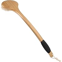 OWIIZI Back Scrub Brush for Shower,Stiff Boar Bristles Bamboo Curved Long Handle Antiskid Body bath brush for Back Use Wet or