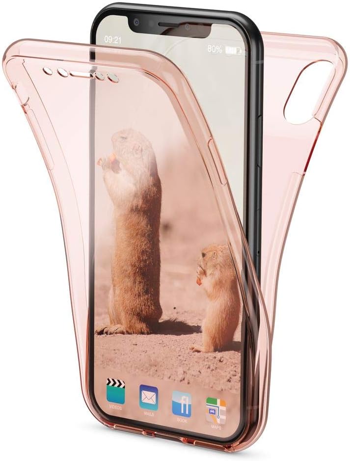 NALIA 360° Case Compatible with iPhone Xs Max, Full Body Front & Back Soft Smart-Phone Cover, Total Protection Ultra-Thin Silicone Shockproof Skin Slim Transparent Rugged Protector, Color:Rose Gold