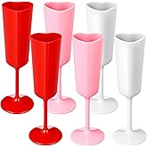 Nuogo 6 Pcs Valentine's Day Heart Plastic Champagne Flutes, 6 oz Galentines Toasting Champagne Flute for Wedding, Heart Shaped Plastic Goblets for Bachelorette Party Celebrations Supplies(Multicolor)
