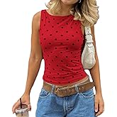 Women Y2k Vintage Polka Dot Tank Top Sleeveless Slim Fit Vest Fairy Grunge Crop Tops Teen Girl 00s Retro Streetwear