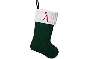 Yehnois Yehnois19.5-inch Green Knit Monogram Christmas Stockings, Personalized Initial Christmas Stocking, Family Holiday Xmas Party Decor (Letter A)