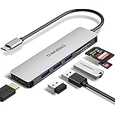 USB C Hub Multiport Adapter - 7 in 1 Portable Space Aluminum Dongle with 4K HDMI Output, 3 USB 3.0 Ports, SD/TF Card Reader C