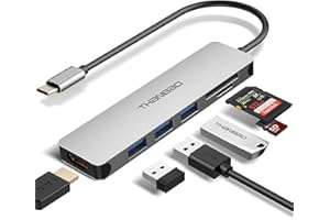 THANBAO USB C Hub Multiport Adapter - 7 in 1 Portable Space Aluminum Dongle with 4K HDMI Output, 3 USB 3.0 Ports, SD/TF Card Reader Compatible for MacBook Pro, XPS More Type C Devices