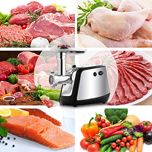 Electric Meat Grinder, Meat Mincer with 3 Grinding Plates and Sausage Stuffing Tubes for Home Use &Commercial, Stainless Steel/Silver/1000W (Silver-1000W)