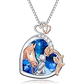 LEECCI Dog/Cat/Horse Necklace 925 Sterling Silver Dog/Cat/Horse Pendant Animal Crystal Jewelry for Women