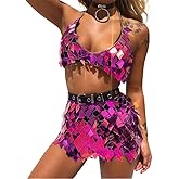 TWINKLEDE Sequin Mermaid Body Chain Top Skirt Sparkly Skirts Bikini Rave Outfits for Women