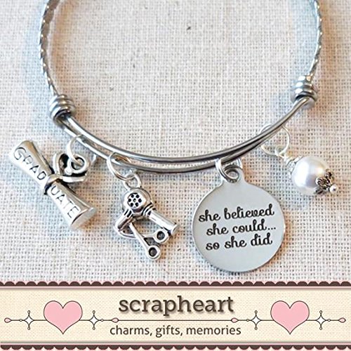 HAIRSTYLISTS Hairdressing Graduation Gift, SHE BELIEVED She Could So She Did Cosmetology Grad Gift Bracelet, Cosmetology Graduate Gift, Hair Dryer Stylist Gift