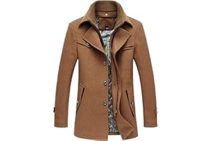 PRIJOUHE Men's Wool Coat Winter Coat Slim Medium Long Coats Overcoat Male