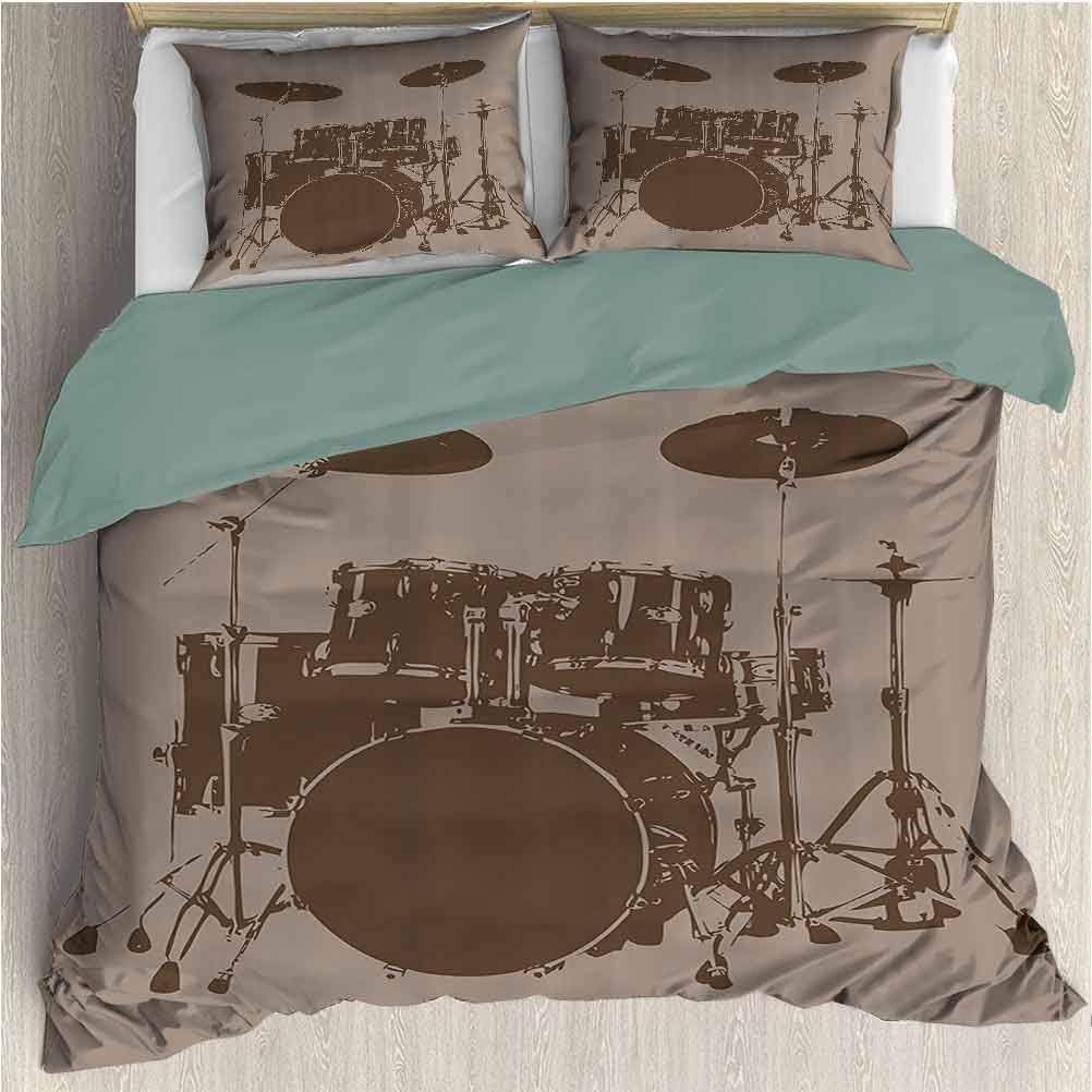Waynekeysl Music Duvet Cover Bedding Set, Grunge Drum Kit for Bass Rythm Lovers Ba Dum TSS Sketchy Art, Decorative 3 Piece Bedding Set with 2 Pillow Shams, King Size, Purple Grey and Black