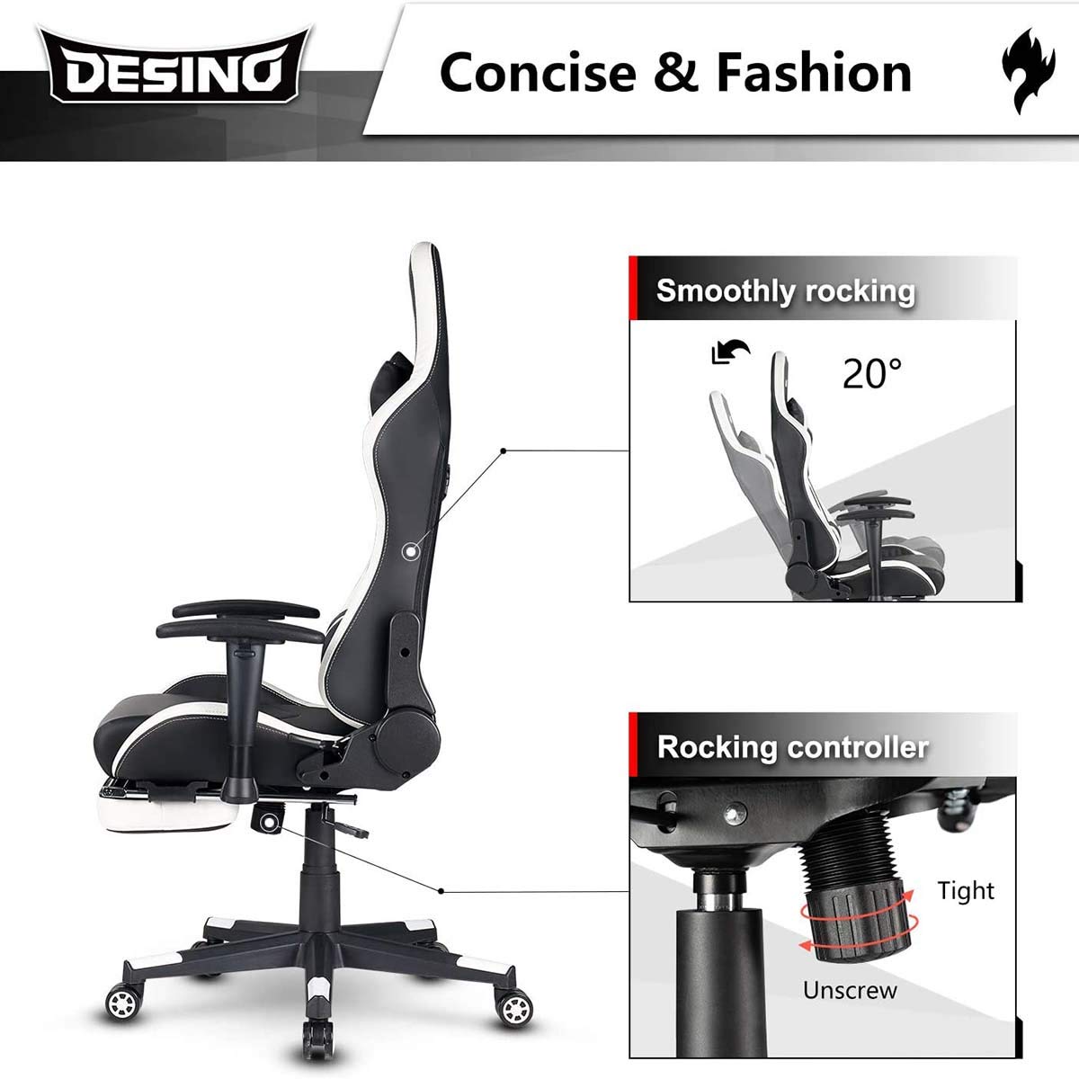 Hironpal Gaming Chair with Footrest Home Office PC Desk Computer Racing Executive Chair