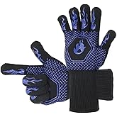 HFLYJPYW BBQ Grill Gloves Heat Resistant 1472℉ High Temp Resistance Fireproof Glove for Grilling Smoking Barbecue Washable Long Oven Extreme Hot Proof Mittens for Kitchen Baking (Blue)