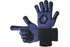 HFLYJPYW BBQ Grill Gloves Heat Resistant 1472℉ High Temp Resistance Fireproof Glove for Grilling Smoking Barbecue Washable Long Oven Extreme Hot Proof Mittens for Kitchen Baking (Blue)