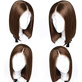 XRS Hair Wig #4 Color Lace Front Bob Human Hair Wigs for Women with Baby Hair Preplucked Hairline Straight Peruvian Human Hair Short Bob Wigs