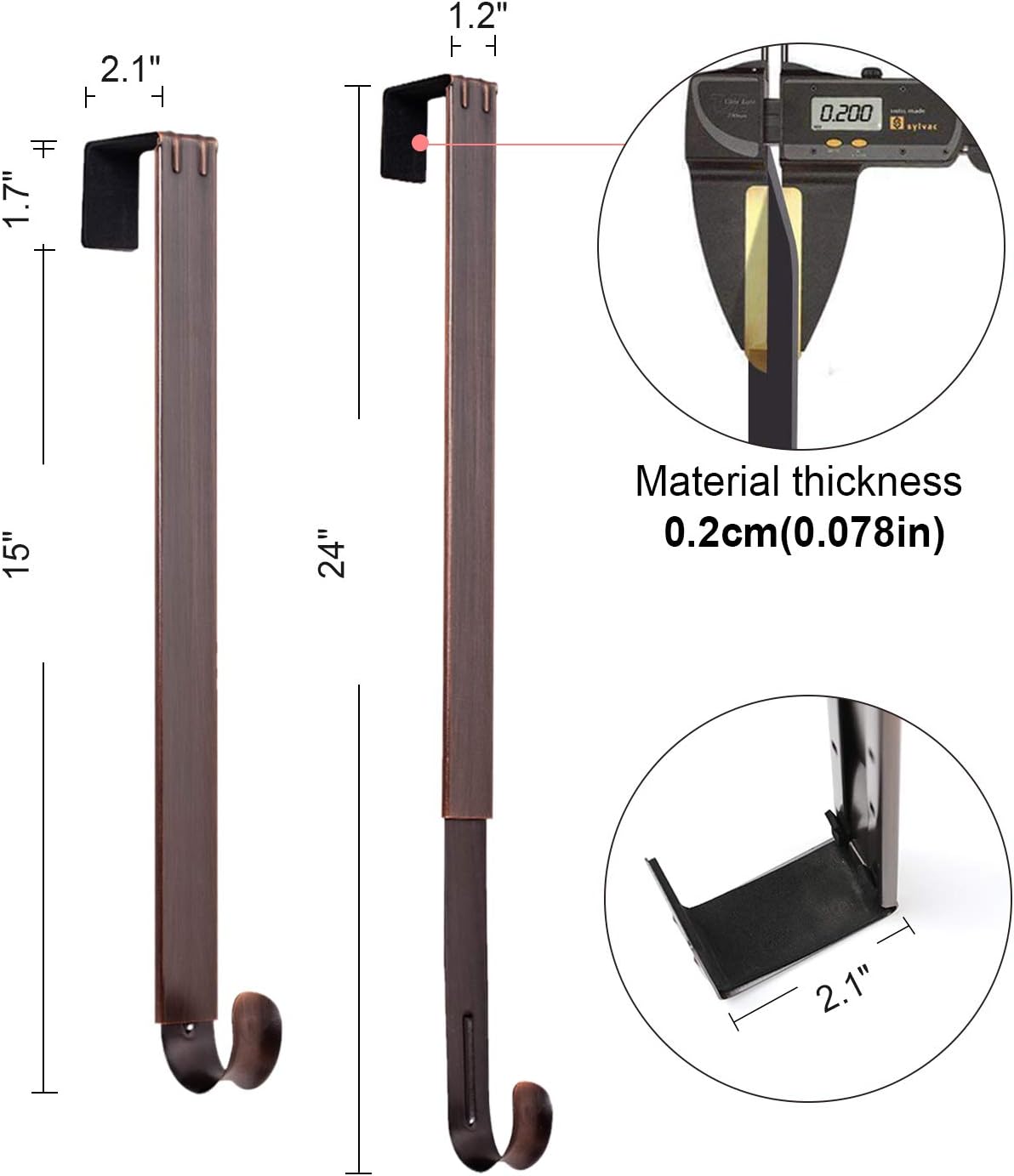 Myfolrena Adjustable Wreath Hanger from 15"-24", Metal Wreath Hook for Front Door, 20lb(Bronze-1 Pack): Home & Kitchen