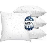 CASAJOY Pack of 4 20x20 Outdoor Pillow Inserts, Water Resistant Throw Pillow Inserts, Cushion Inner Pads for Patio, Furniture, Sofa, Bed, Living Room, Garden Decorative Waterproof Pillow Inserts