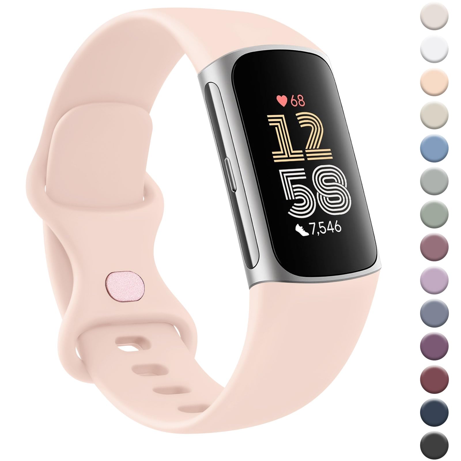 AK Strap for Fitbit Charge 6 Straps/Fitbit Charge 5 Straps for Women Men,Silicone Sport Classic Soft Replacement Straps Compatible with Fitbit Charge 6/Fitbit Charge 5 (Small, Nude Pink)