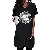 KISSMODA Woman Lightweight Dress with Hood Short Sleeve Summer Loose Pullovers with Pockets Long Tunics Top for Leggings