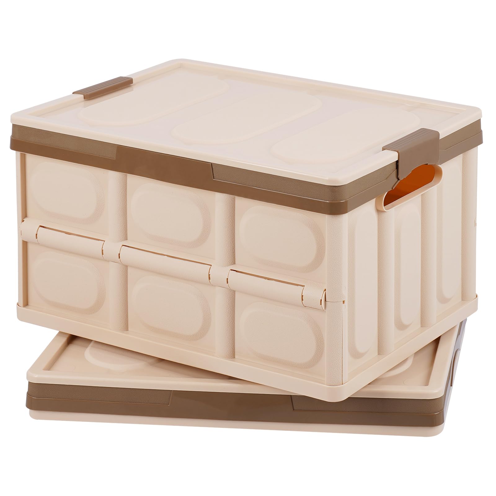 Photo 1 of Phyllia 2 Pack Foldable Storage Bin with Lid, 30L Collapsible Plastic Storage Crate, Lidded Stackable Storage Box Container for Bedroom Bathroom Office Clothes Toy Books Grocery,Brown