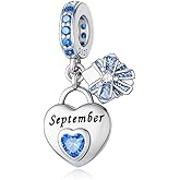 LONGLUCK 925 Sterling Silver Birthstone Charms Fit for Bracelet and Necklace Happy Birthday Charm Mother's Day Jewelry Gift for Women