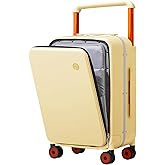 mixi Carry On Luggage Wide Handle Luxury Design Rolling Travel Suitcase PC Hardside with Aluminum Frame Hollow Spinner Wheels, with Cover, 20 inch, Lark Yellow