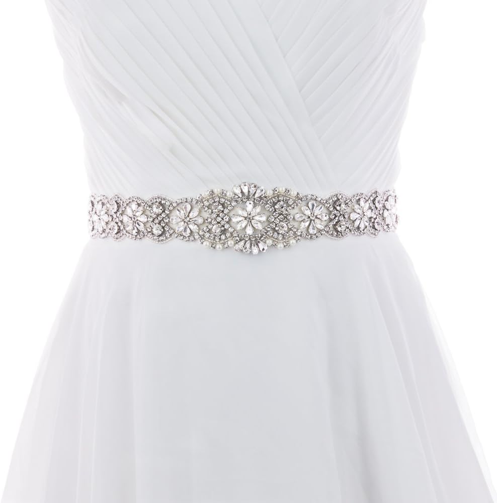 azaleasWomen's Crystal Thin Wedding Belt Sashes Bridal Sash Belt for Wedding, Bridesmaid Flower Girl Dress Accessories 16IN