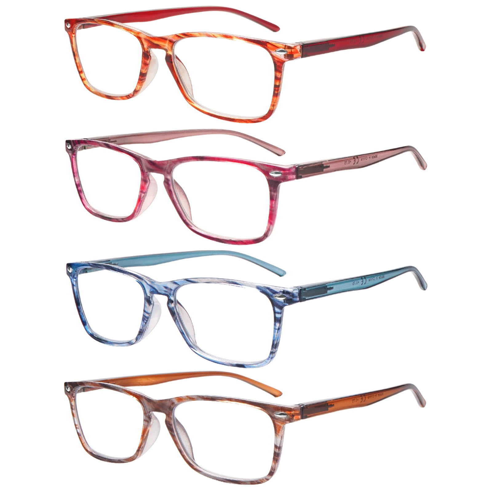 ZONLON 4 Pack Ladies Reading Glasses Blue Light Blocking, Anti Glare Stylish Spring Hinge Readers for Women (4 Multicolor, 2.00, multiplier_x)