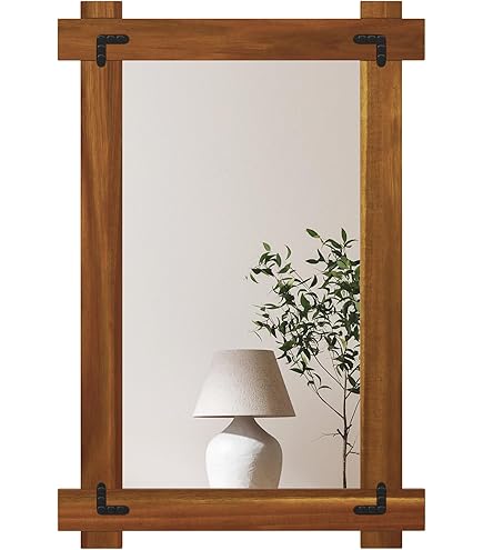 Miroir rustique avec cadre en bois Bord rond Vintage Togo