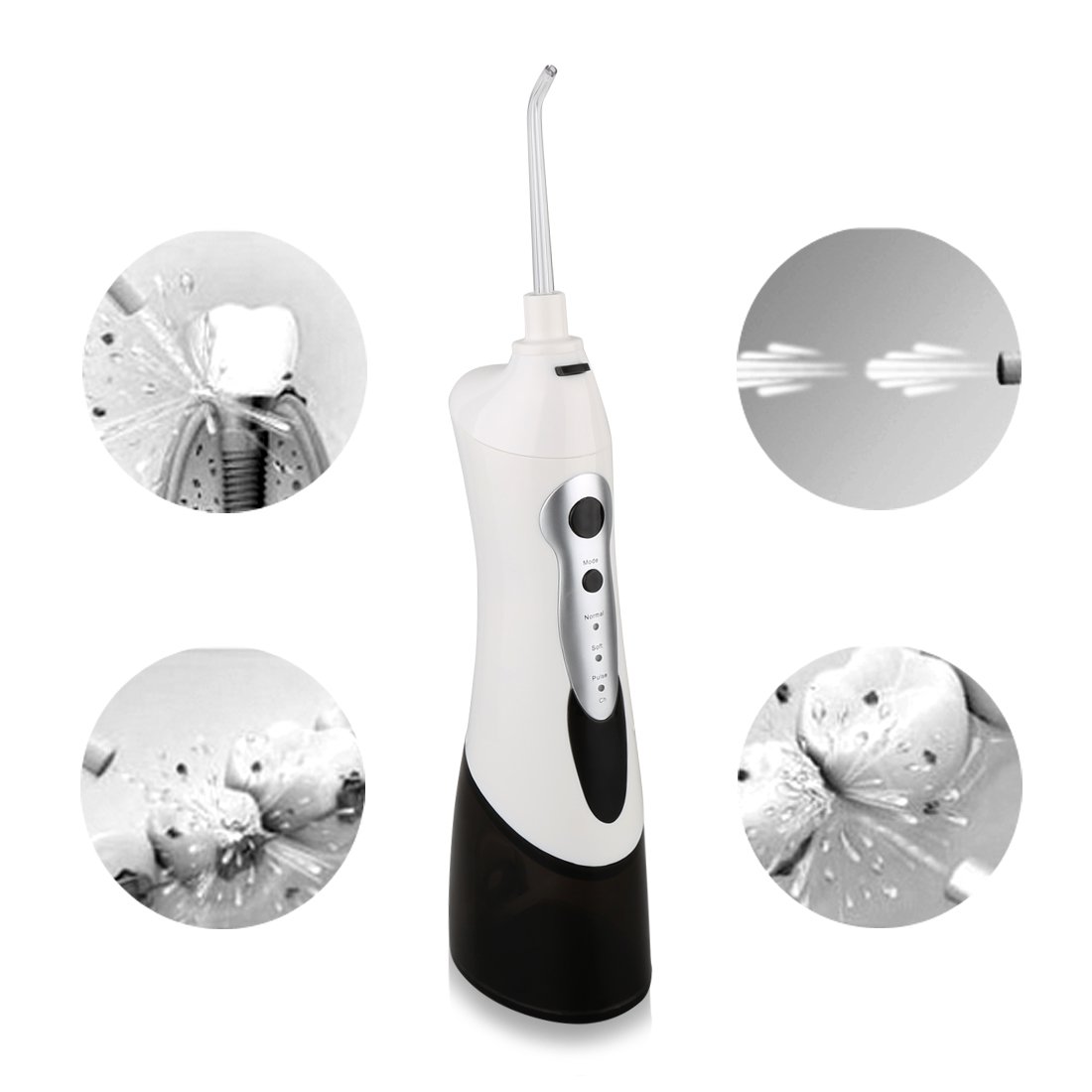 Portable Water Flosser Power Floss Water Jet Oral Irrigator Cordless Dental Irrigator Gum Disease Removing Flosser IPX7 Waterproof Rechargeable Dental Flosser