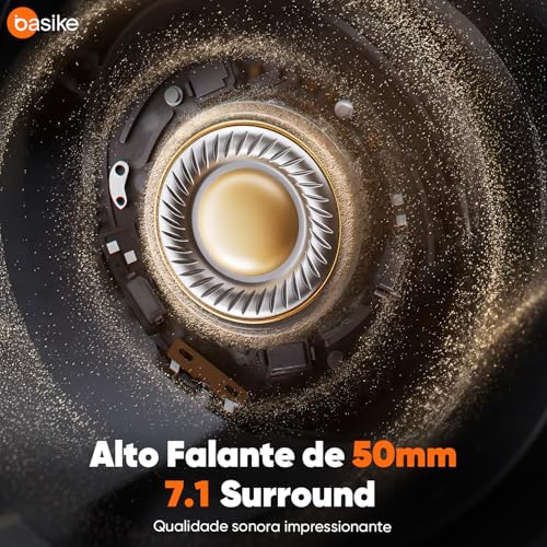 Basike Fone de ouvido jogos para PC - Headset Gamer Pro Ba-FON340 com Microfone, Modo FPS/Música, com som surround 7.1, Falante de 50mm, USB Compatível com Win7/10/11/MAC/PS4/PS5 (Preto)