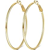 Jewlpire 14K Gold Plated 925 Sterling Sliver Post Hoop Earrings, 2MM Thick Hoop earrings Lightweight Large Hoop Earrings for Women Trendy 20/30/40/50/60/70mm