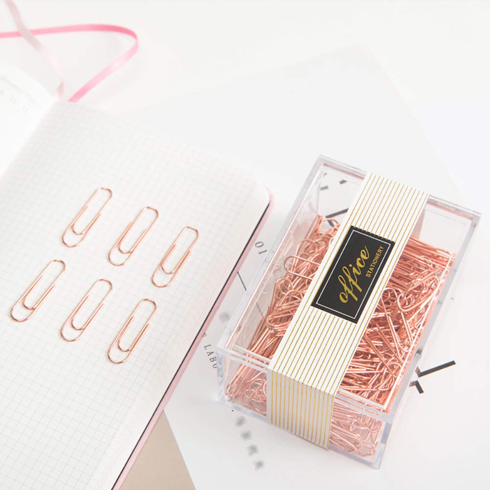 Rose Gold Paper Clips, Topgogo 200pcs 28mm Large Paper Clips Non-Skid Smooth Finish Steel Wire Medium Office Supply Accessories