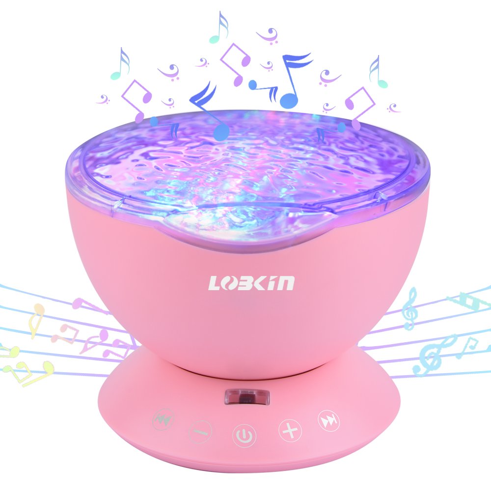 LOBKIN Ozean Wellen LED Nachtlicht-Projektor mit multifunktionaler Sensor Touch-Fernbedienung und integriertem Mini-Musikplayer/Lautsprecher (4 Melodien gespeichert) - Perfekt für Kinderzimmer, Wohnzimmer und Bad (12 LED Backlights)(Neues D
