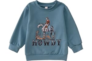 SOFEON Toddler Boy Howdy Sweatshirt Cowboy Western Graphic Long Sleeve T-Shirt Kids Vintage Rodeo Lightweight Pullover Tops