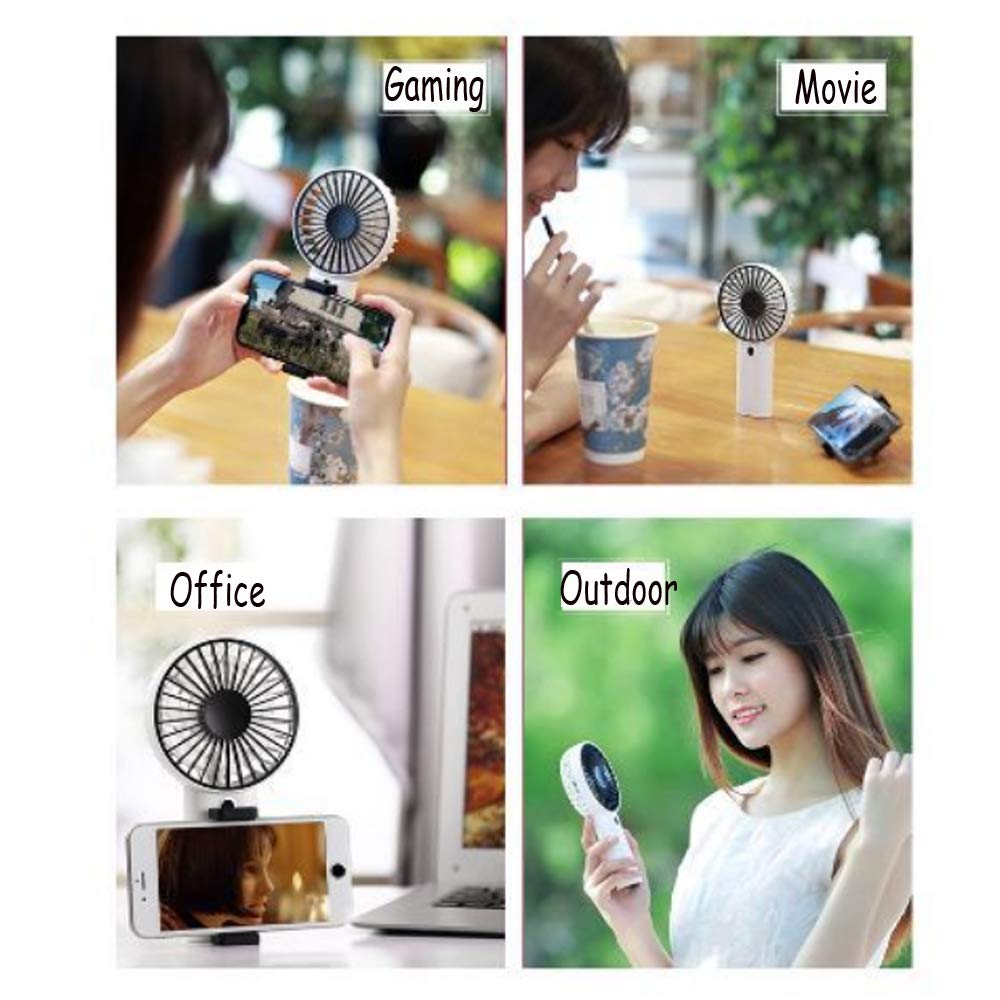 Mini Ventilador de Mano Recargable Portátil Fan Exterior de 3 Velocidades con Base Soporte de Móvil Diseño de Aromaterapia para Cochecito de bebé, Coche, Caminadora, Oficina, Hogar, Viajes, Camping
