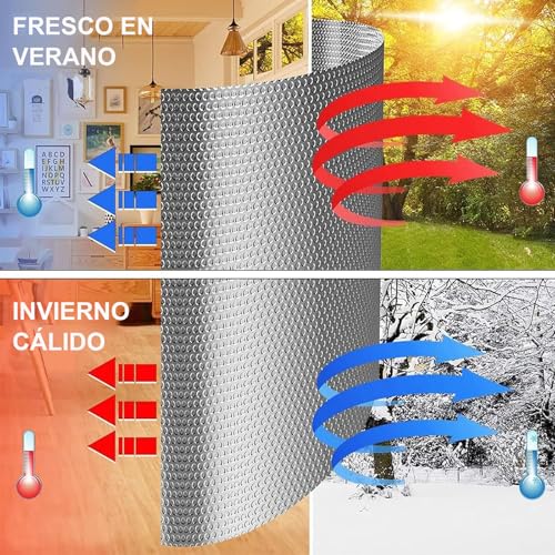 Aislante Termico Ventanas, Aislamiento de Lámina de Aluminio de Doble Cara Reflectante, Aislamiento Verano y Calidez Invierno, Impermeable, para Ventanas, Techos y Vehículos Recreativos (60cm x 300cm)